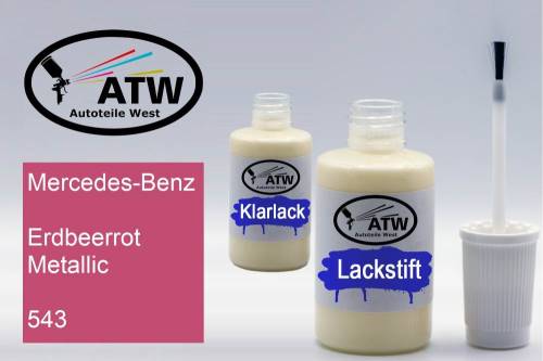 Mercedes-Benz, Erdbeerrot Metallic, 543: 20ml Lackstift + 20ml Klarlack - Set, von ATW Autoteile West.